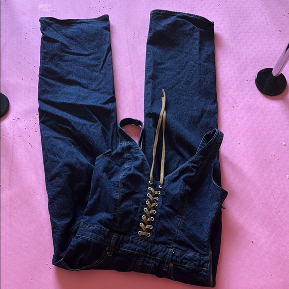 Abercrombie & Fitch Pants - Dark Indigo Lace-Up Denim Jumpsuit
